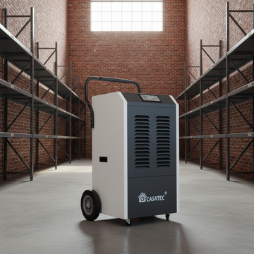 Deshumidificador industrial instalado en una bodega para control de humedad