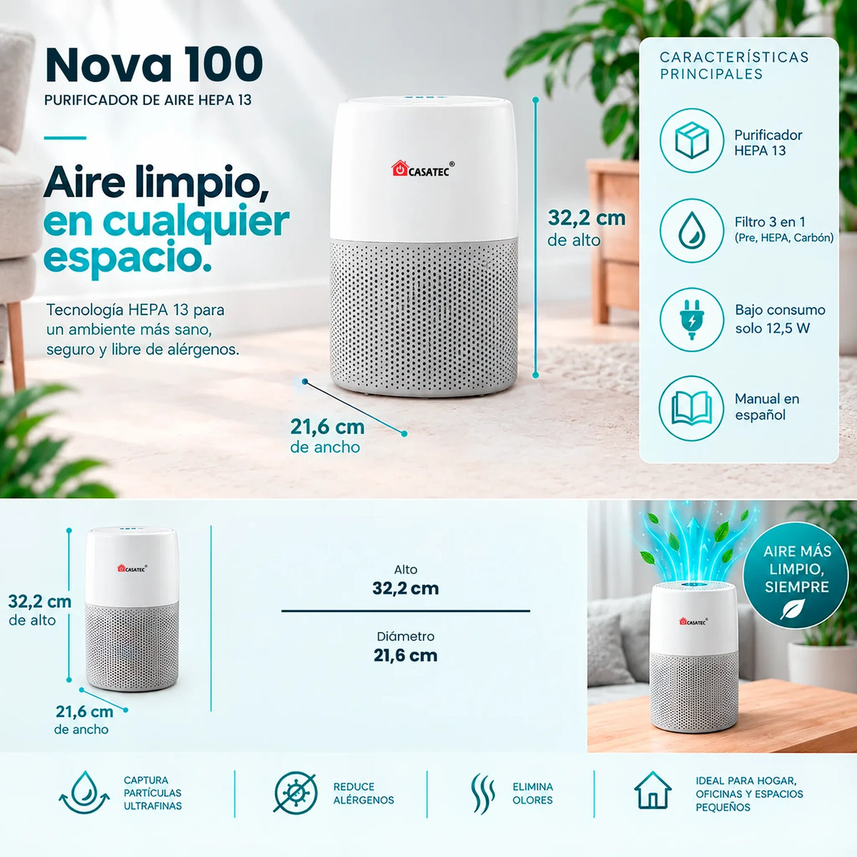 Purificador de Aire Nova 100 Hepa 13