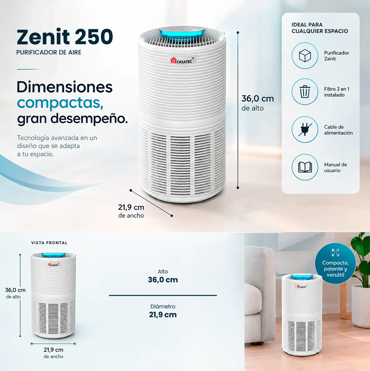 Purificador de Aire Zenit 250 HEPA 13 + Wifi