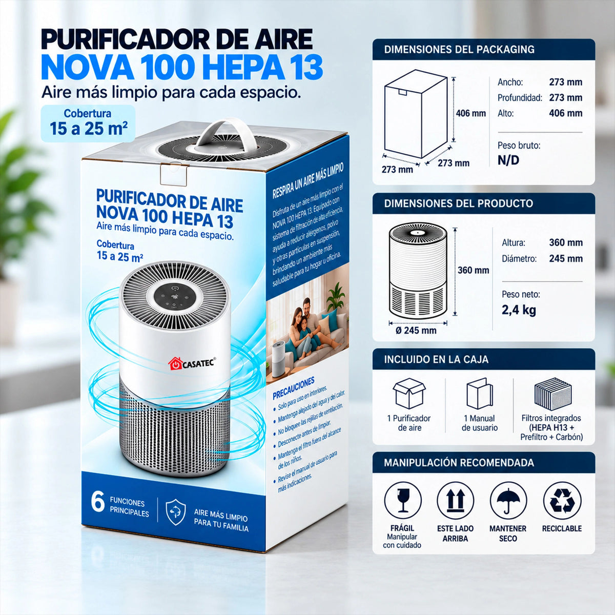 Purificador de Aire Nova 100 Hepa 13
