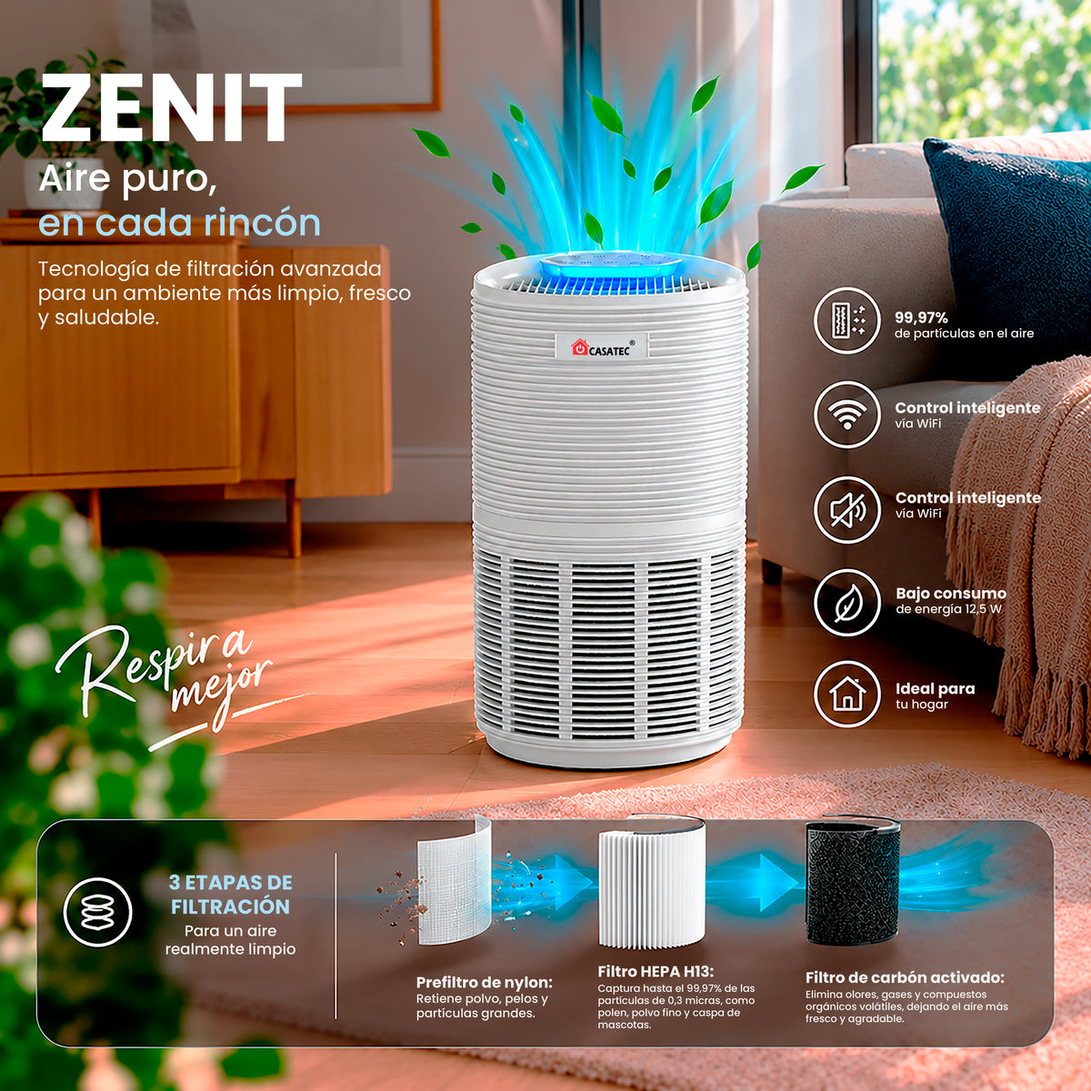 Purificador de Aire Zenit 250 HEPA 13 + Wifi
