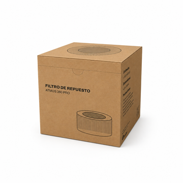 Caja del filtro Atmos 360 Pro con fondo blanco de estudio