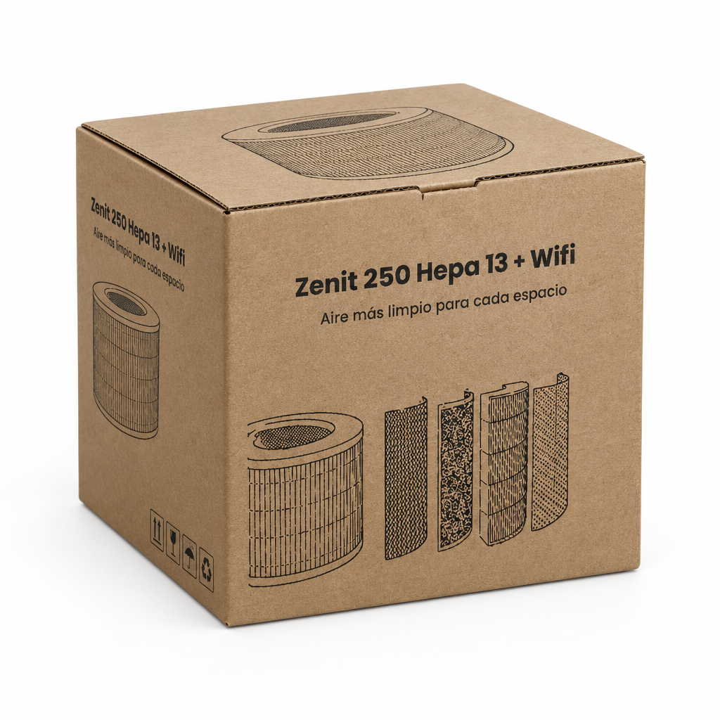 Caja del filtro Zenit 250 con fondo blanco de estudio