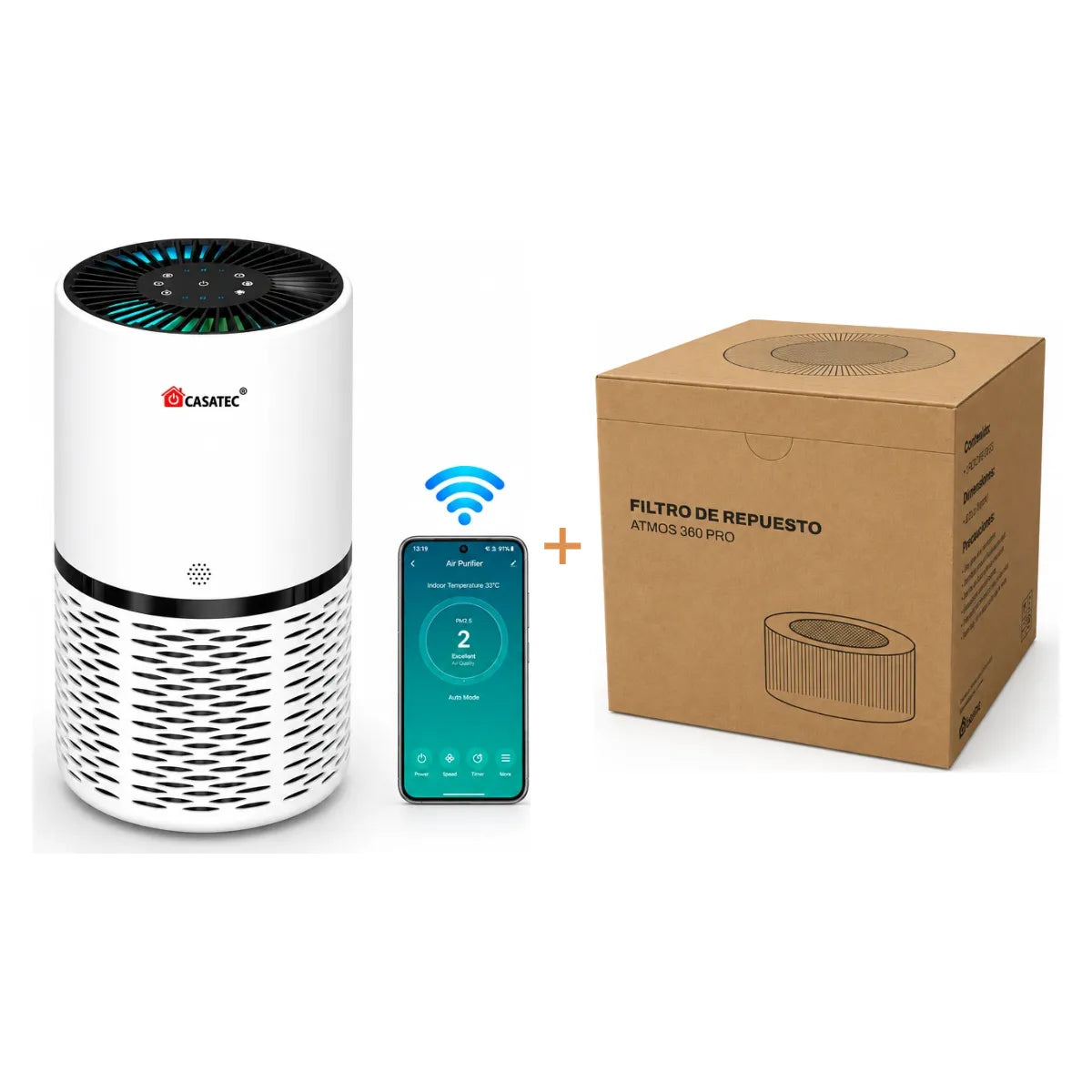 Combo Purificador Atmos 360 Pro + Filtro de Repuesto | Casatec