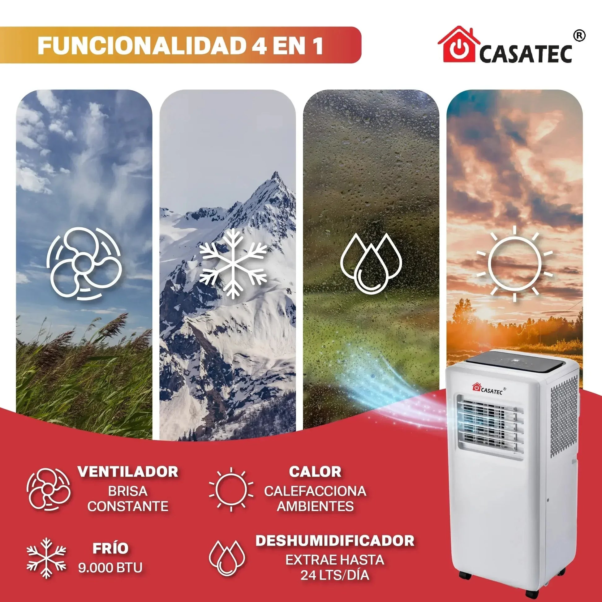 Aire Acondicionado ULTRADRY 500 | Portátil 4 en 1, 9000 BTU y Control WiFi Casatec Global, envíos internacionales.