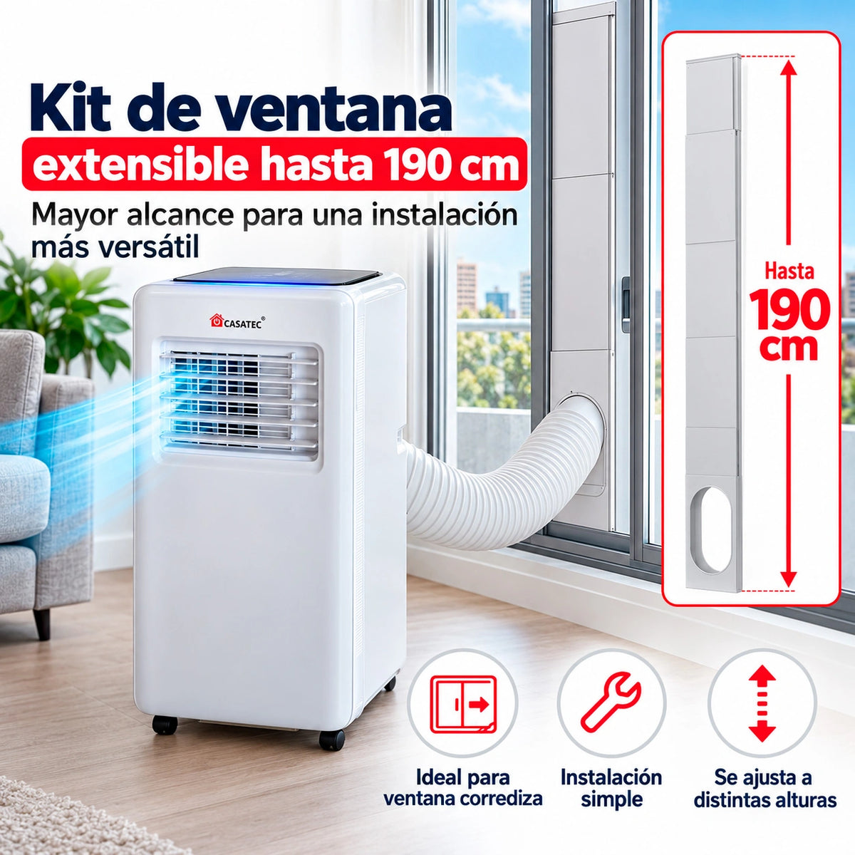 Aire Acondicionado ULTRADRY 500 | Portátil 4 en 1, 9000 BTU WIFI + Kit de 190 cm