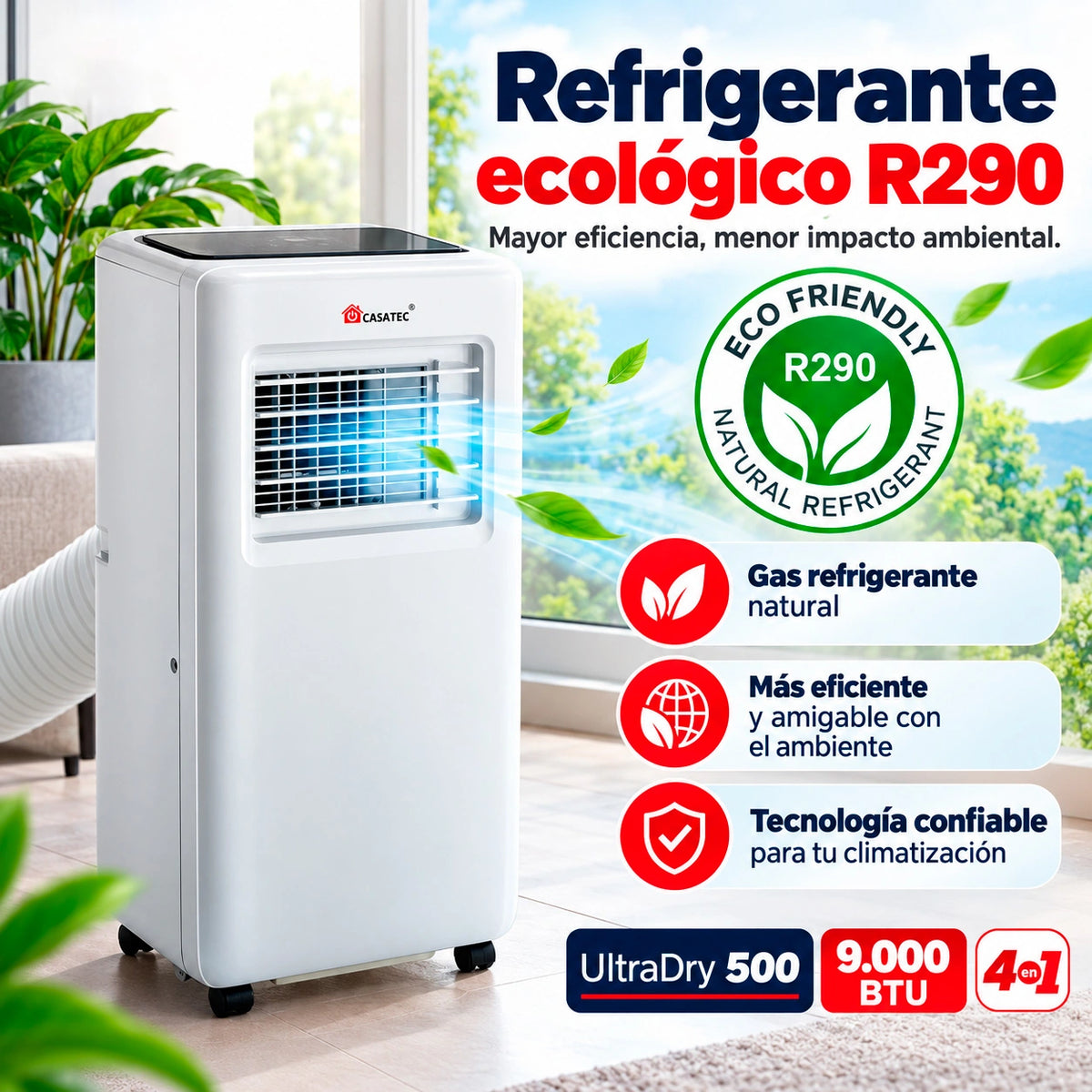 Aire Acondicionado ULTRADRY 500 | Portátil 4 en 1, 9000 BTU WIFI + Kit de 190 cm